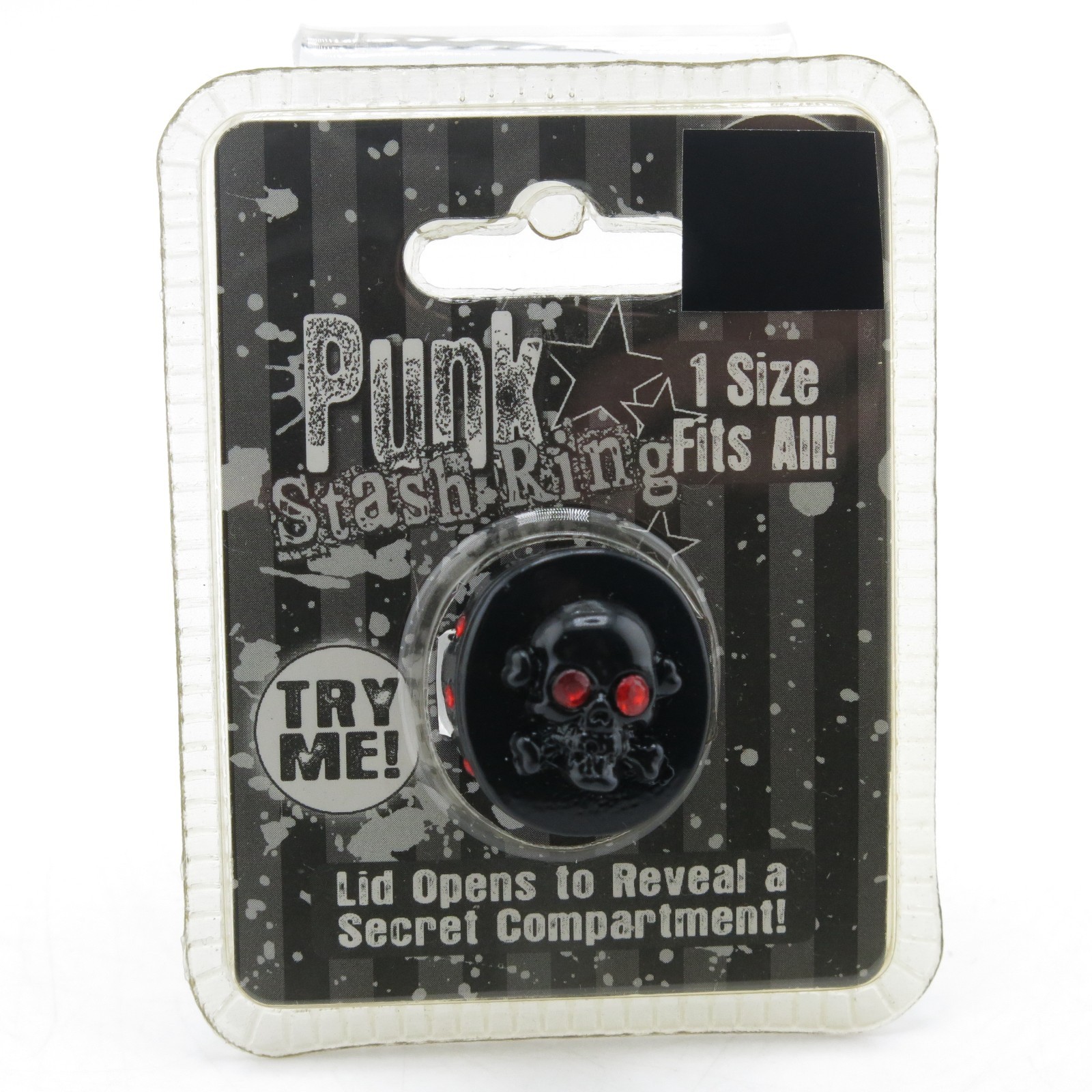 Novelty Inc Punk Stash Ring Skull Black Red Eyes Secret Compartment 2007 New
