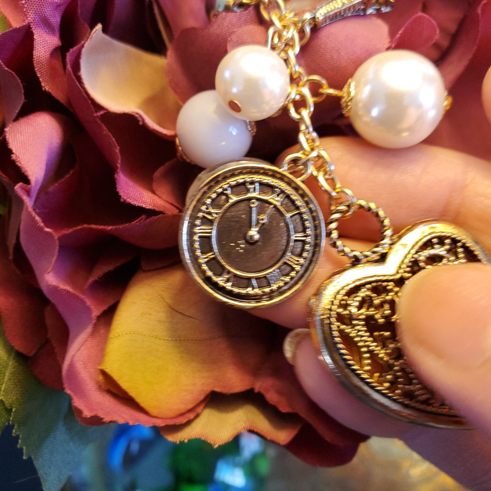 Paris Icons Long Necklace Goldtone – Musee d’Orsay Clock & Eiffel Tower – Heart