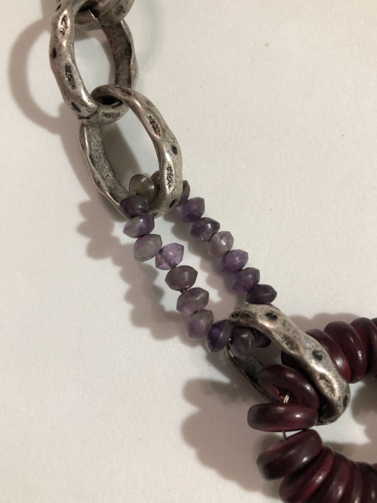 Lucky Brand Necklace Statement Chain Wood Multi Gemstone Belt – 36 in Length