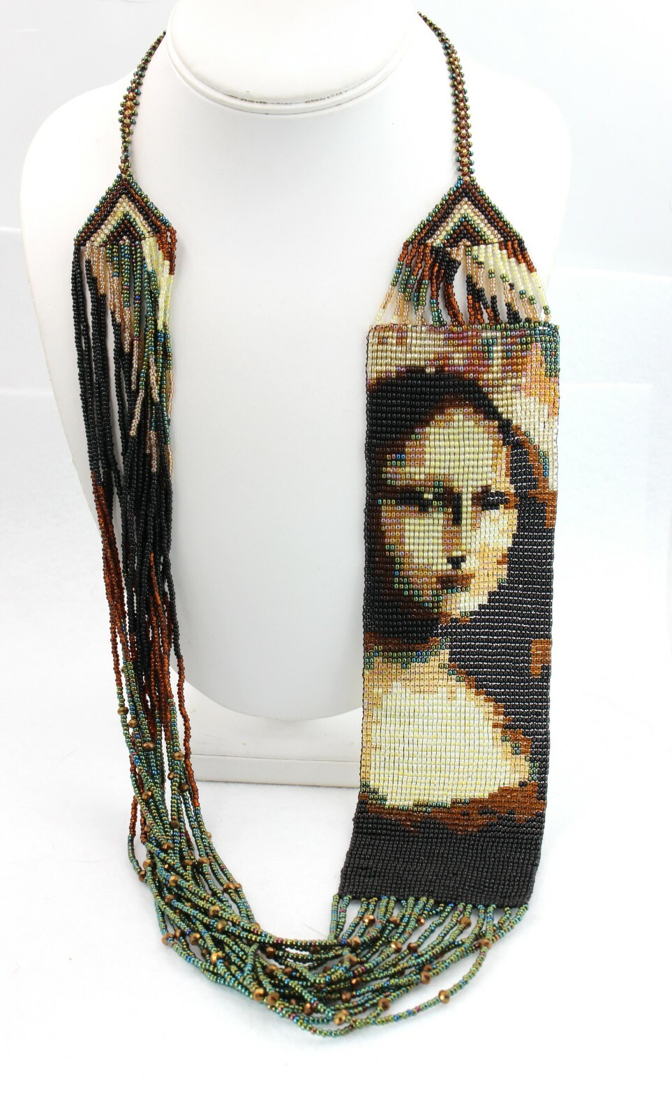 Mona Lisa Woven Glass Hand Beaded Multi-Strand Necklace Magnetic Clasp 34″ NEW