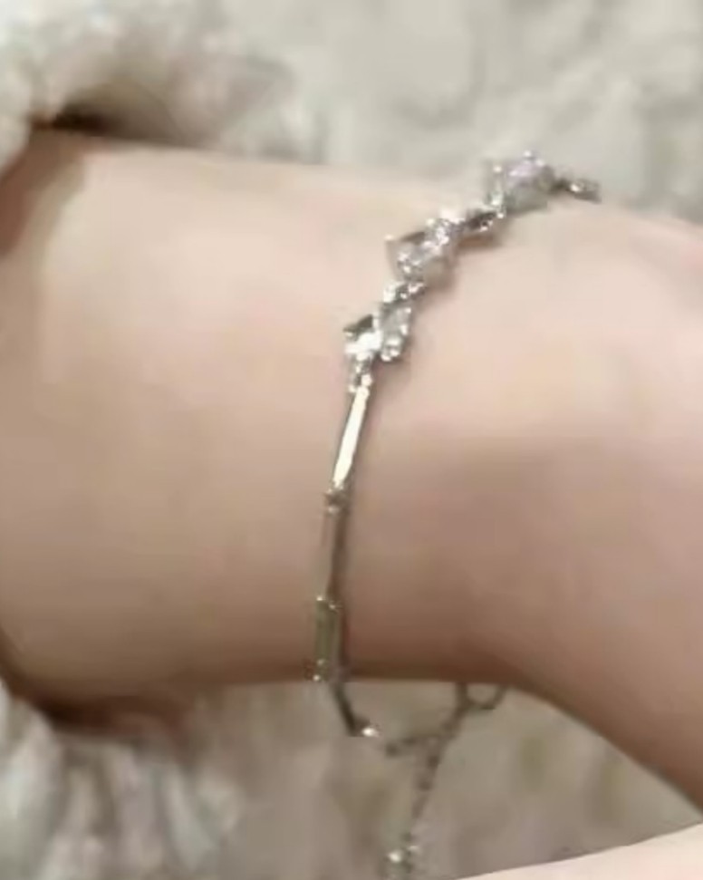 Fashion Pink zircon Cherry Blossom Chain Link Spliced Silver Plated Bracelet