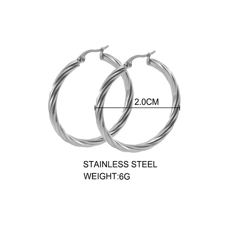 Twisted Round Hoop Earrings For Women Stainless Steel Vintage 3mm Thick