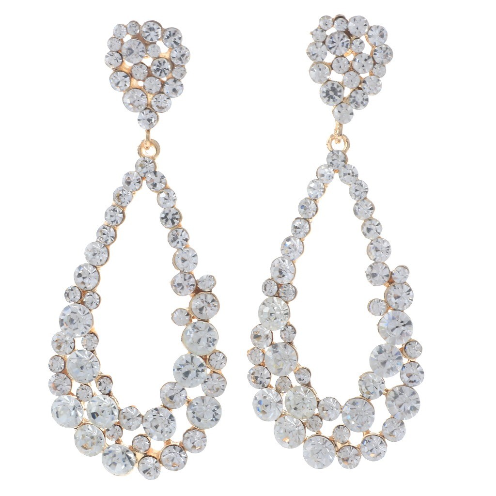 Gold Tone Metal Crystal Rhinestone Post Drop Earring ER1481-GCL