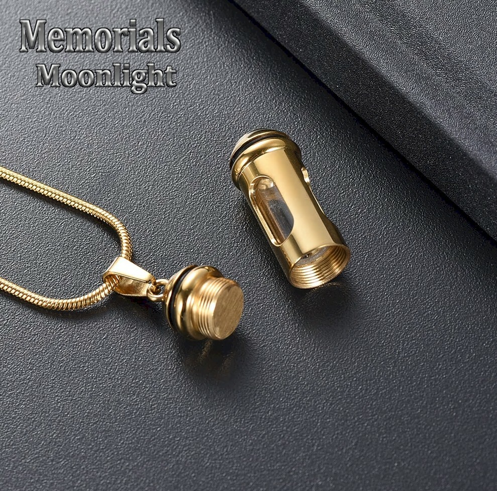 New Glass Cylinder Stainless Steel Urn Cremation Memorial Necklace