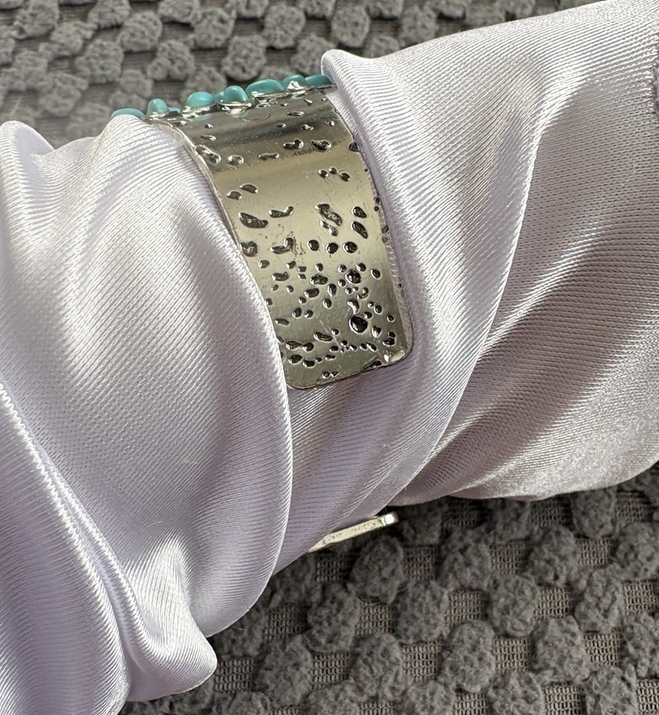 Turquoise Cuff Bracelet Western Boho Silvertone Jewelry Boho
