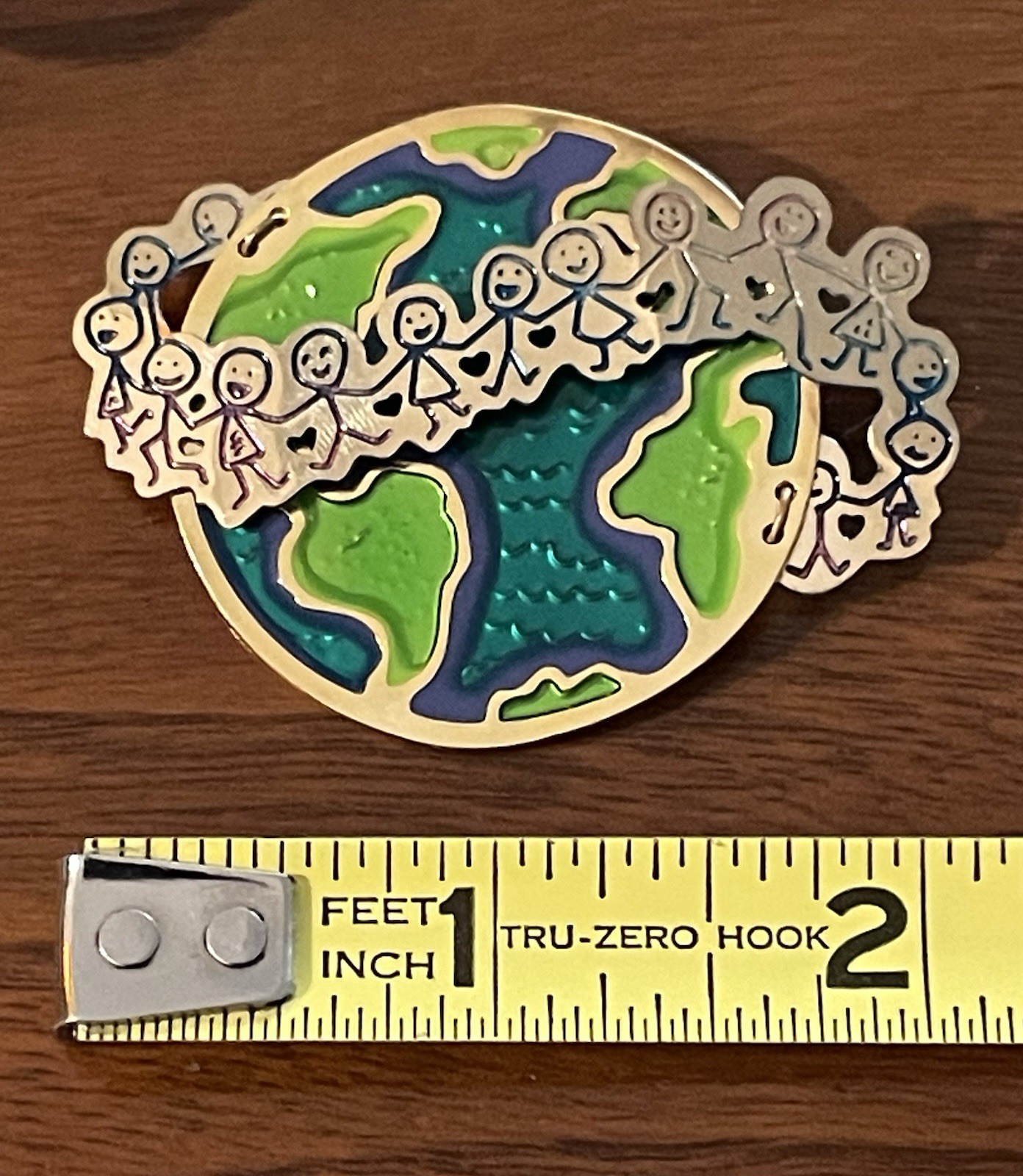 Peace On Earth Children Holding Hands Around The World Brooch Signed Two Hands