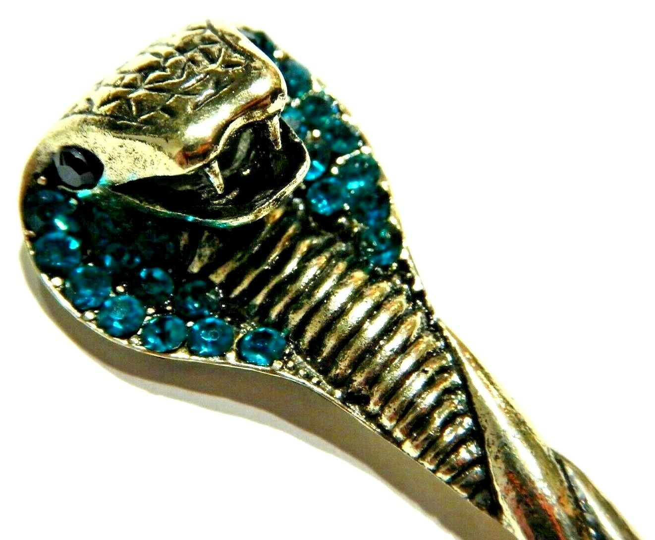 TEAL GREEN GOLDTONE COBRA HAIR STICK bun pin kanzashi snake serpent Egyptian G6