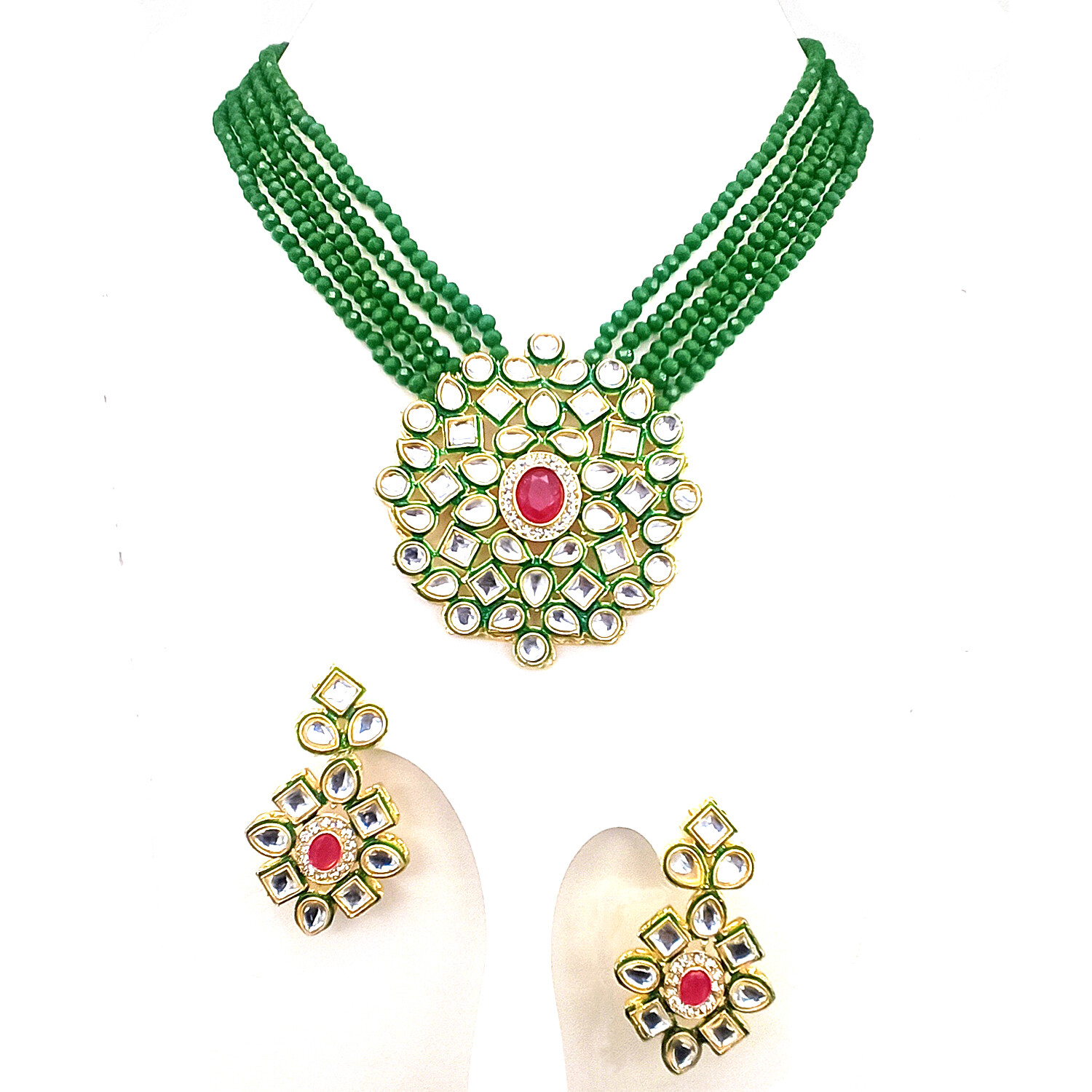 Jewar Mandi Indian Kundan Cz Red Necklace Set Mughal Latest New Designer Rajwadi