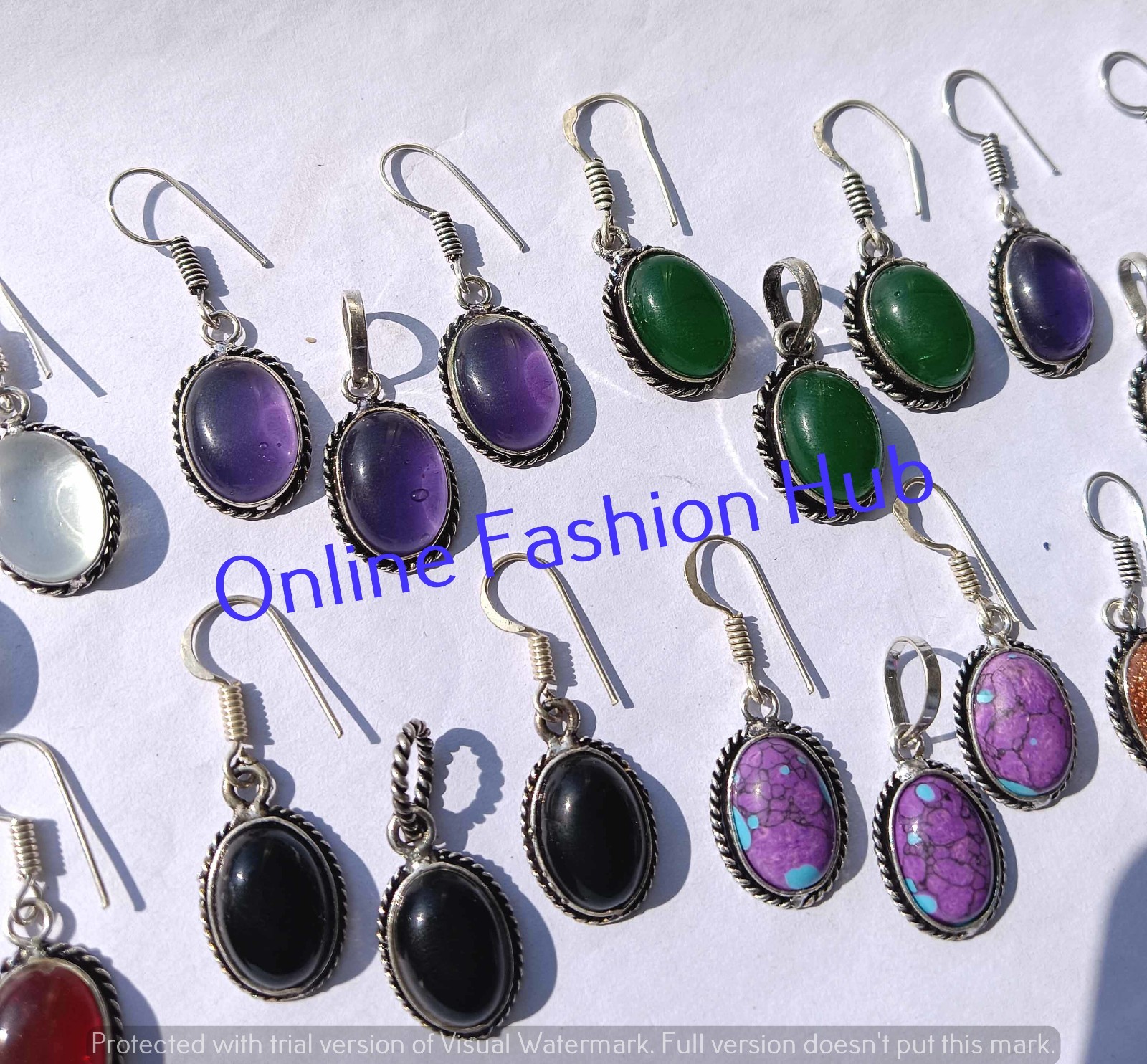 Buy Jewelry Set with Garnet & Mixed Stones 925 Silver Plated Pendant Earrings