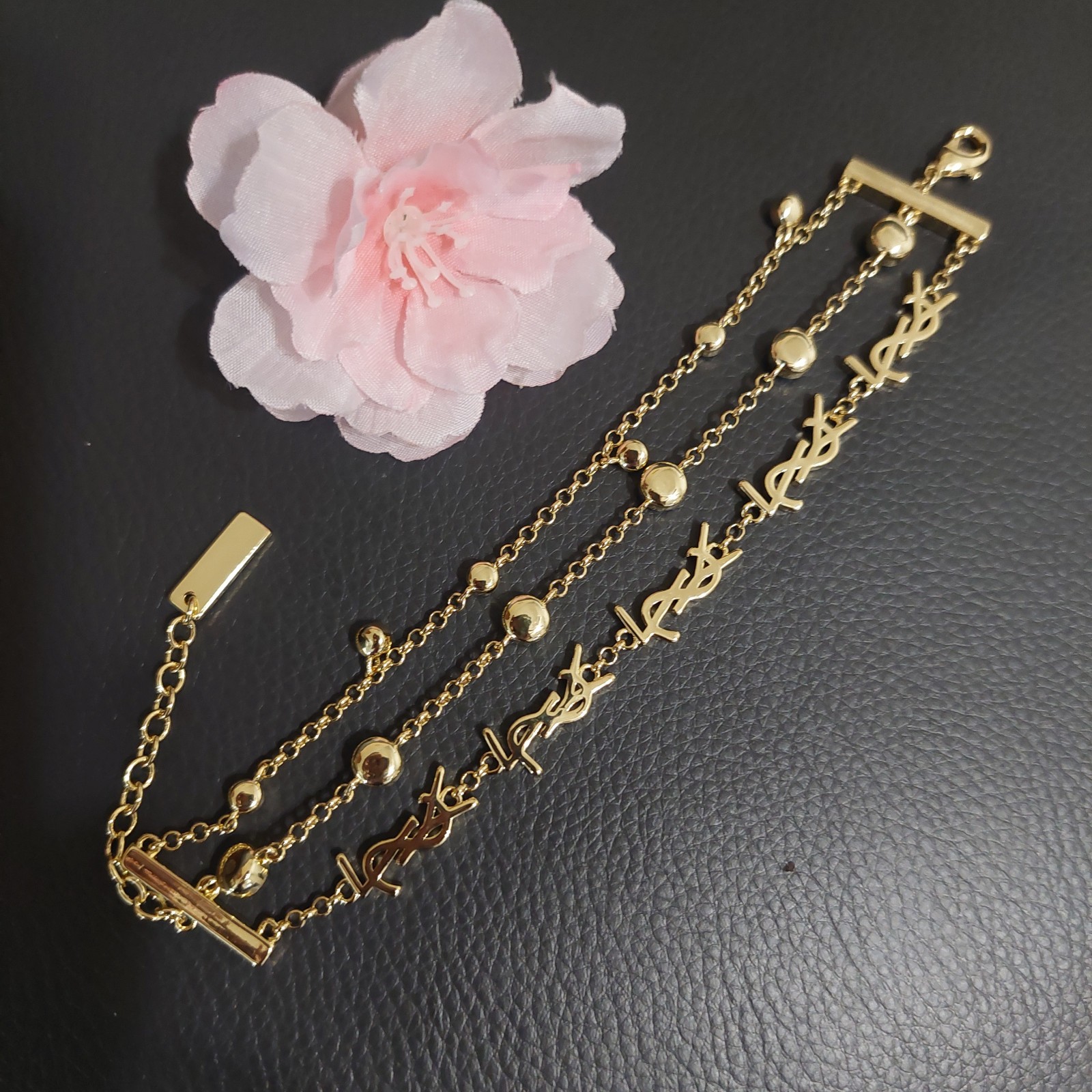 YSL Saint Laurent Cassandre Chain Logo Monogram Gold Bracelet