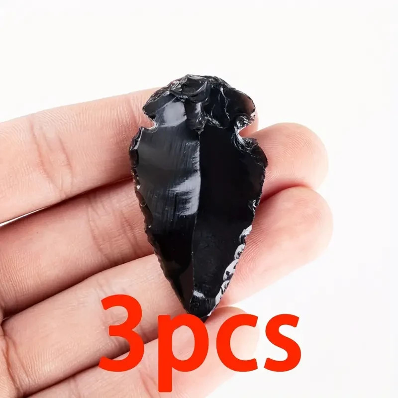 3pcs Obsidian Arrow Shaped Natural Raw Stone Handmade DIY Pendant Necklace