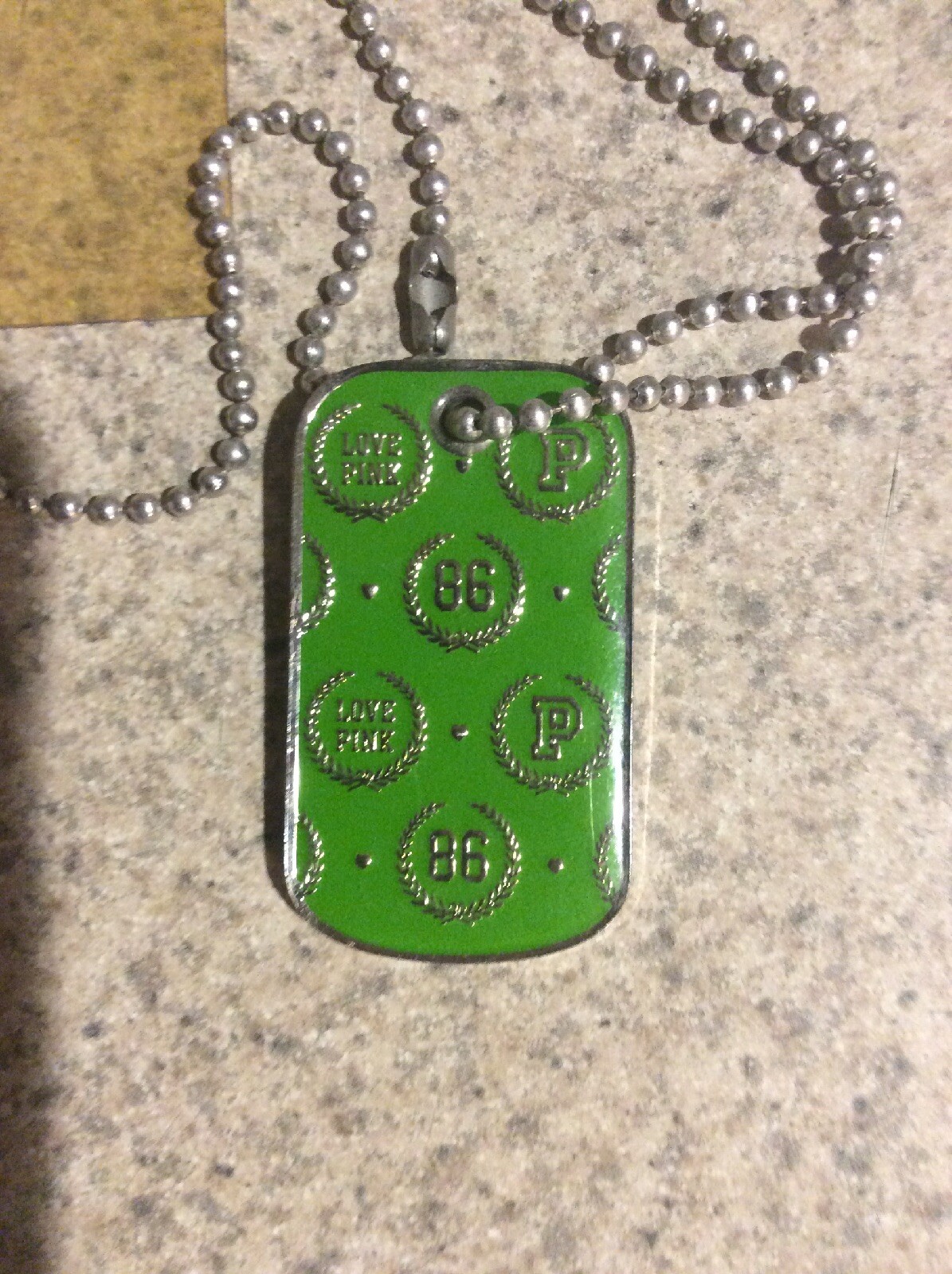 Victorias Secret Pink Green Limited Edition Dog Tag Necklace