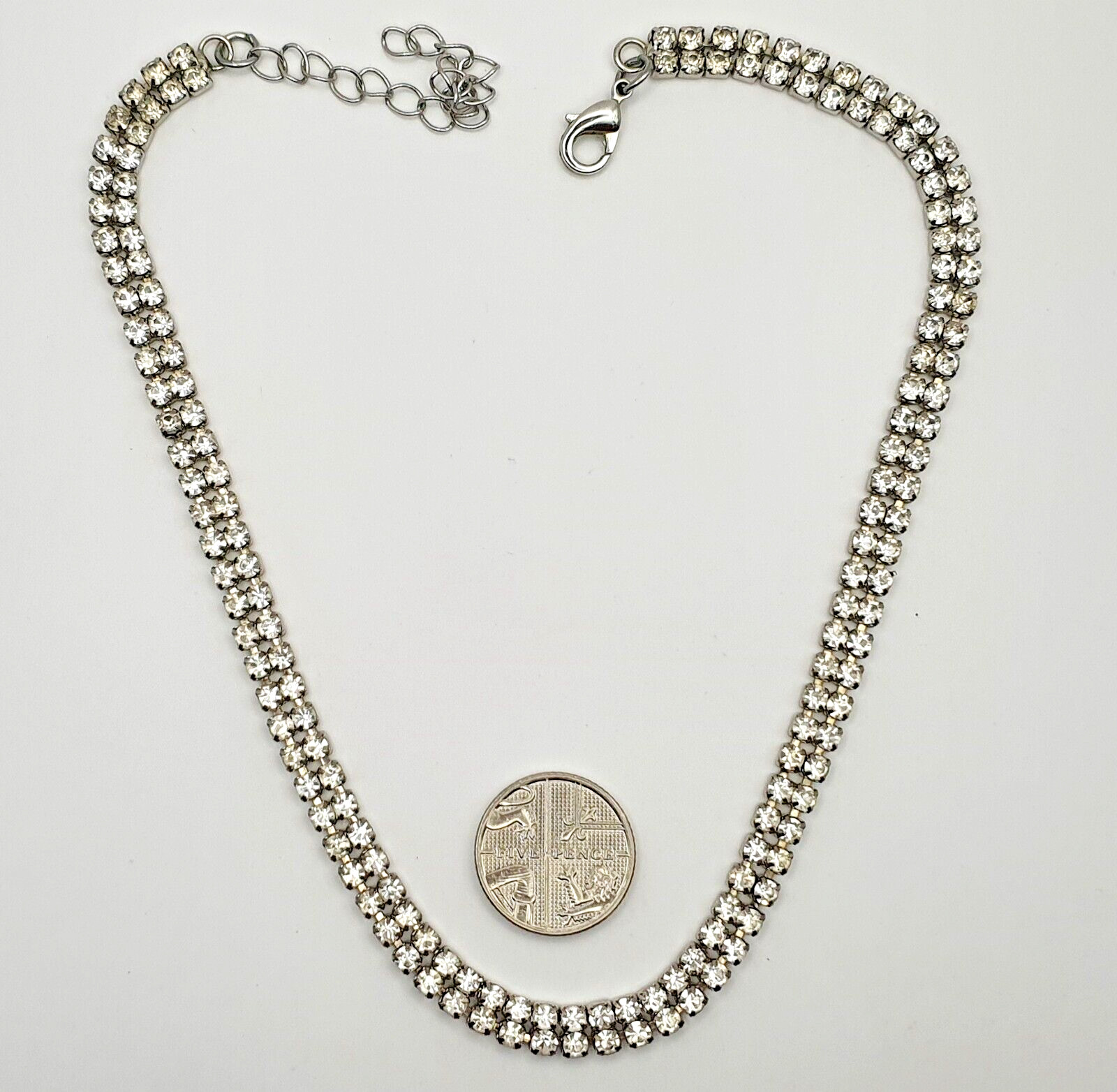 Child’s Minimalist Clear Rhinestone Silver Tone Small Neck Choker Necklace 36 cm