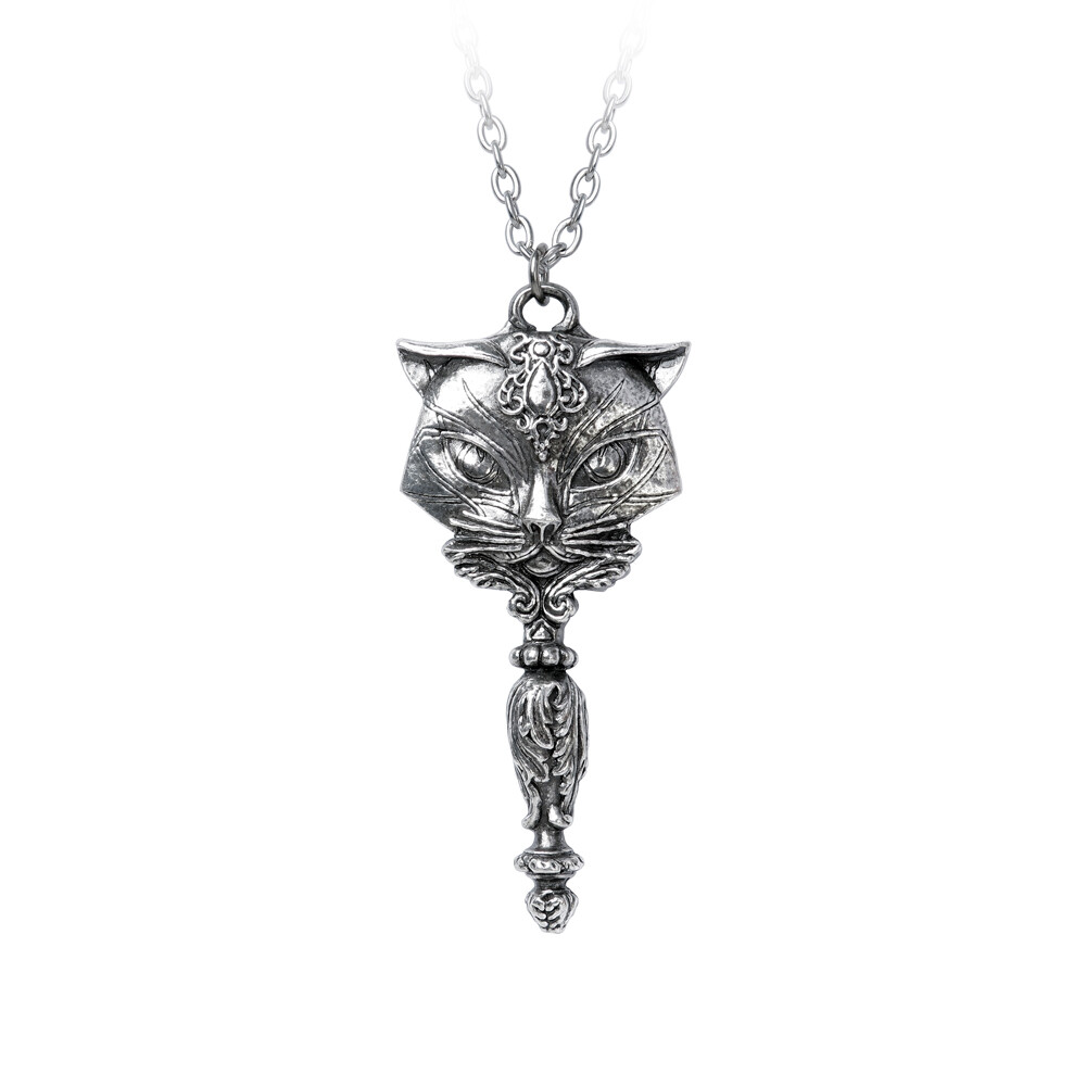 Alchemy Gothic Sacred Cat Vanitas Hand Mirror Fine English Pewter Pendant P889