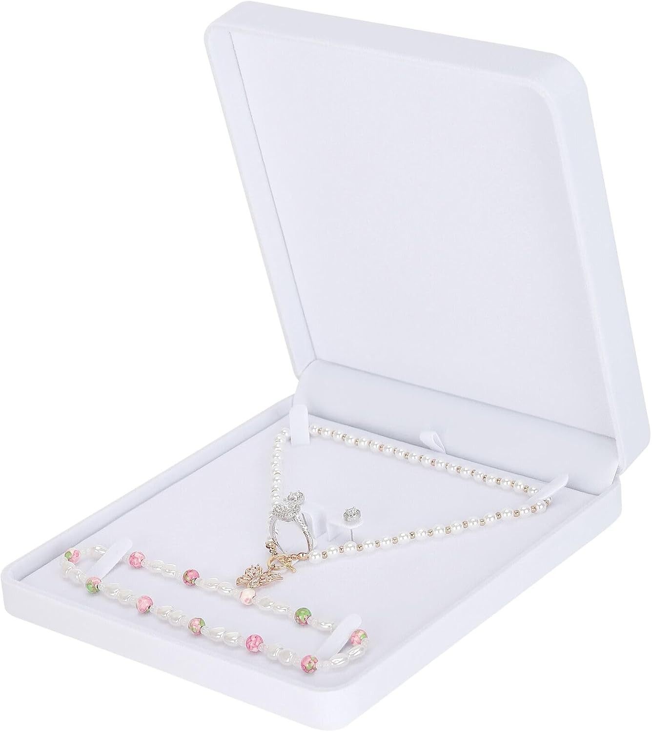 Velvet Jewelry Set Box Velvet Gift Box Bracelet Necklace Earring Ring Pink)
