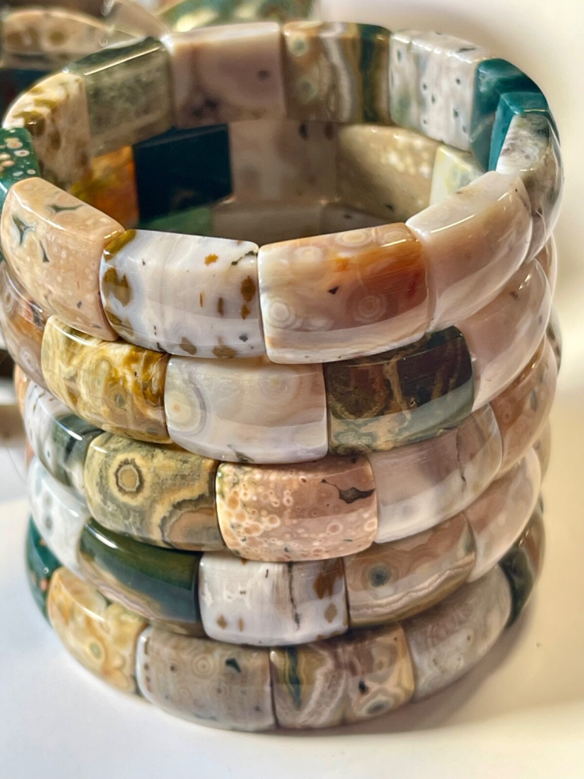 Ocean Jasper Soft Bangle 8th Vein Old Stock Stretchy Bracelet Crystal Gemstone