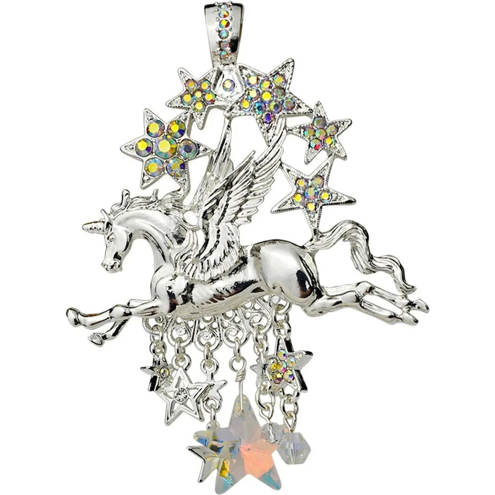 Kirks Folly Cloudwalker Unicorn Dancing in the Stars Foldover Pendant Silvertone