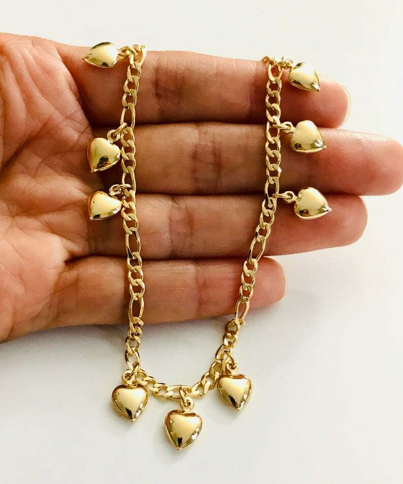 18K GOLD FILLED HEART LOVE ANKLET 9.5” LONG – A15