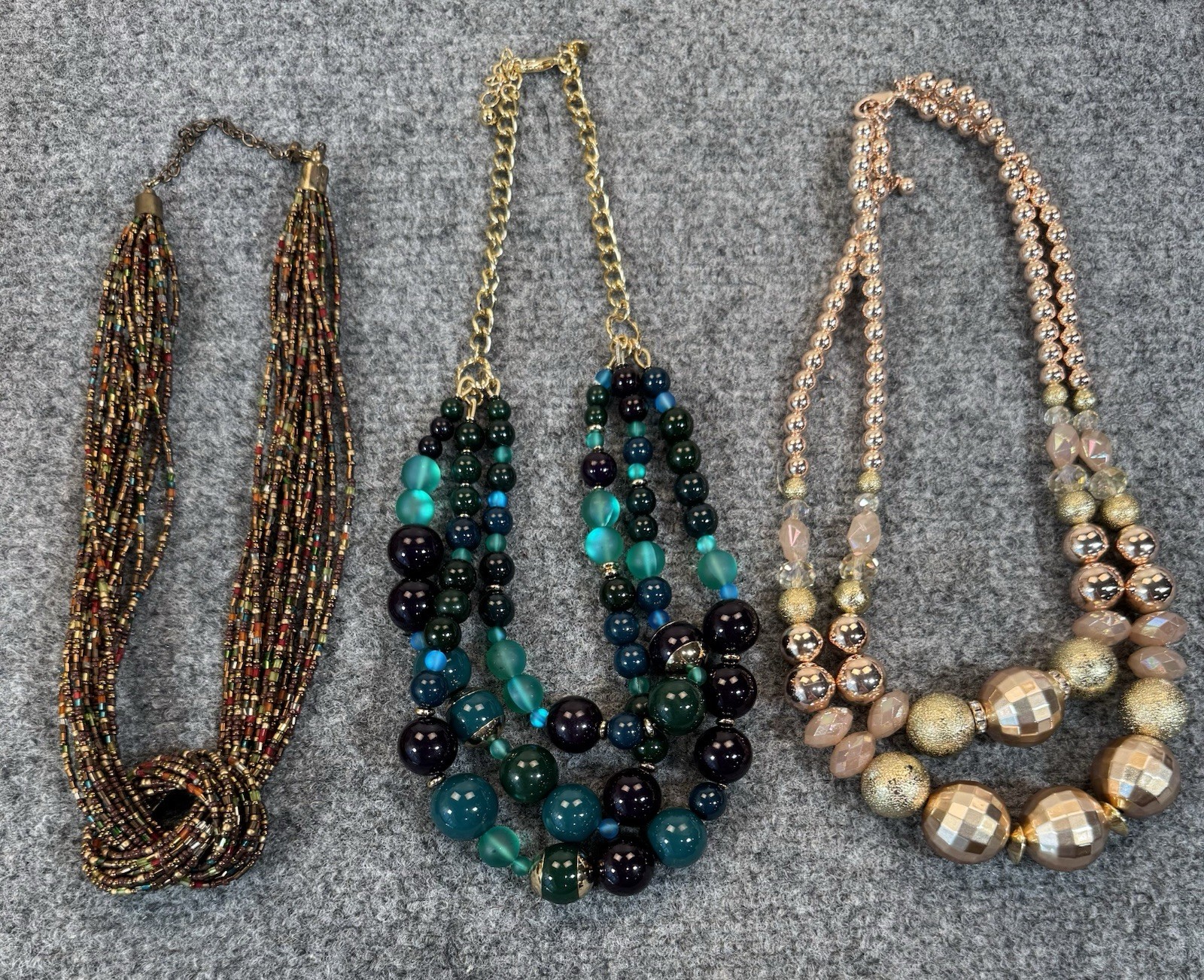 Fashion Jewelry Necklaces Lot of 3 Varied Beads Multicolor 3 Strand Multi Strand