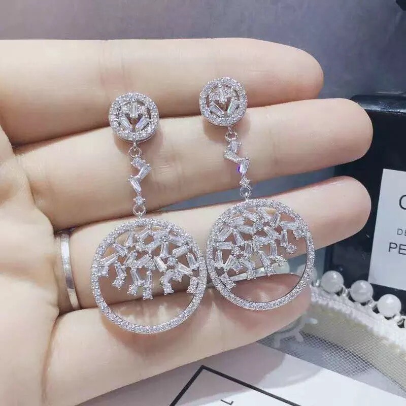 ZARD Open Circle Drop Dangle Earrings with Baguette Cut Cubic Zirconia Accents