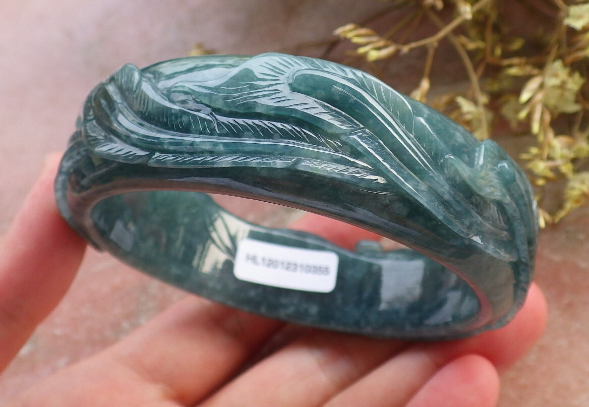Certified Blue Green A JADE Jadeite Phoenix Bangle Bracelet 62mm 602375 AS
