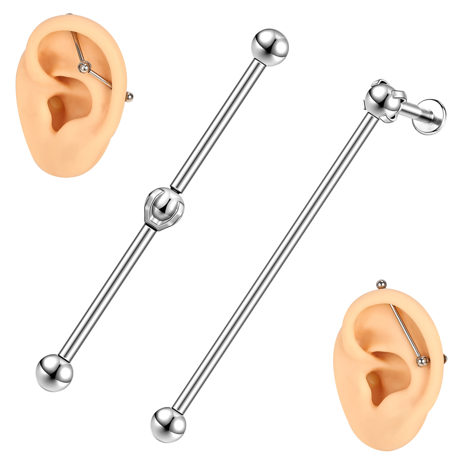 1 Piece 14g Surgical Steel Industrial Barbell Piercing Cartilage Earring Jewelry