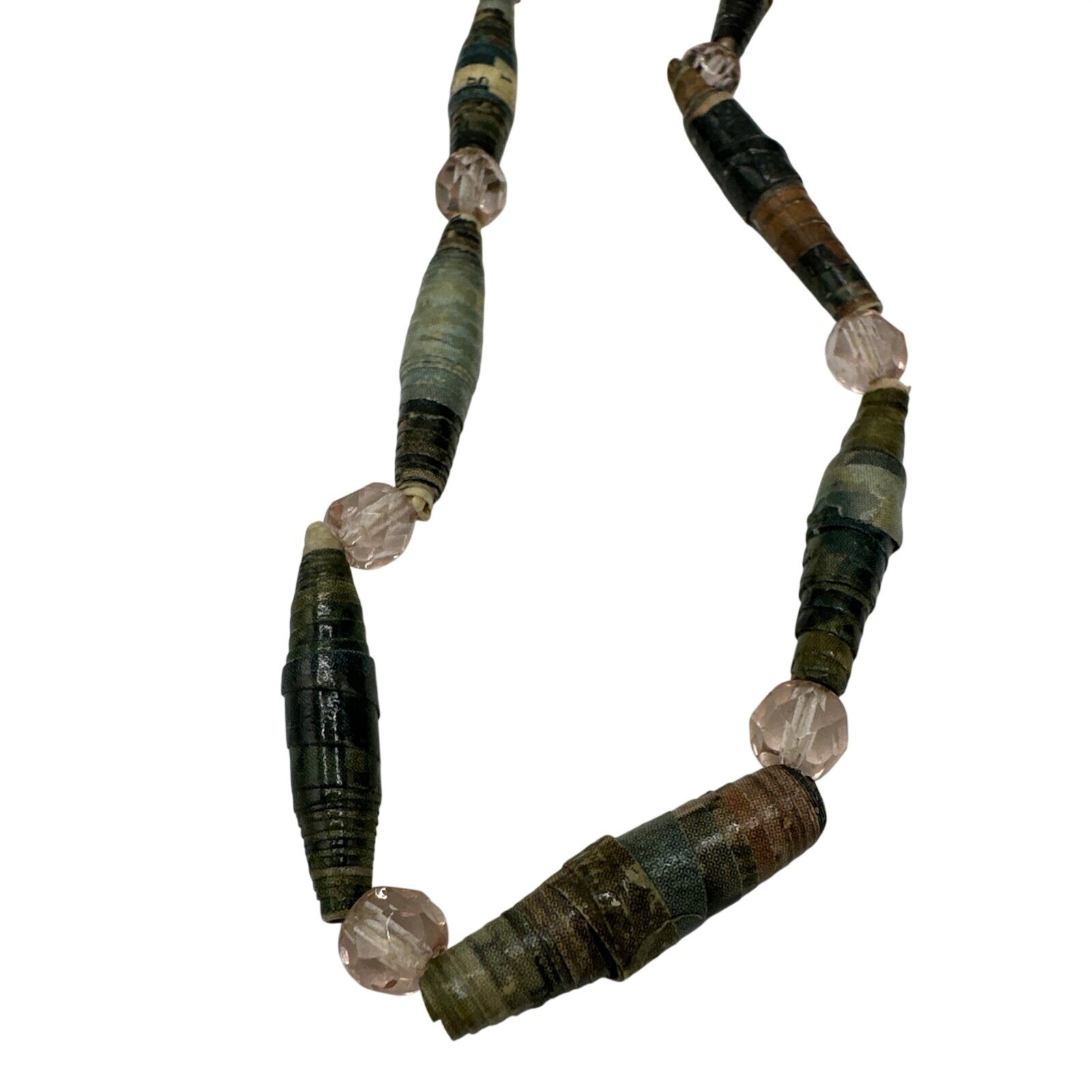 Necklace Rolled Paper Recycled Slide Multicolor Boho Handmade Wearable Art