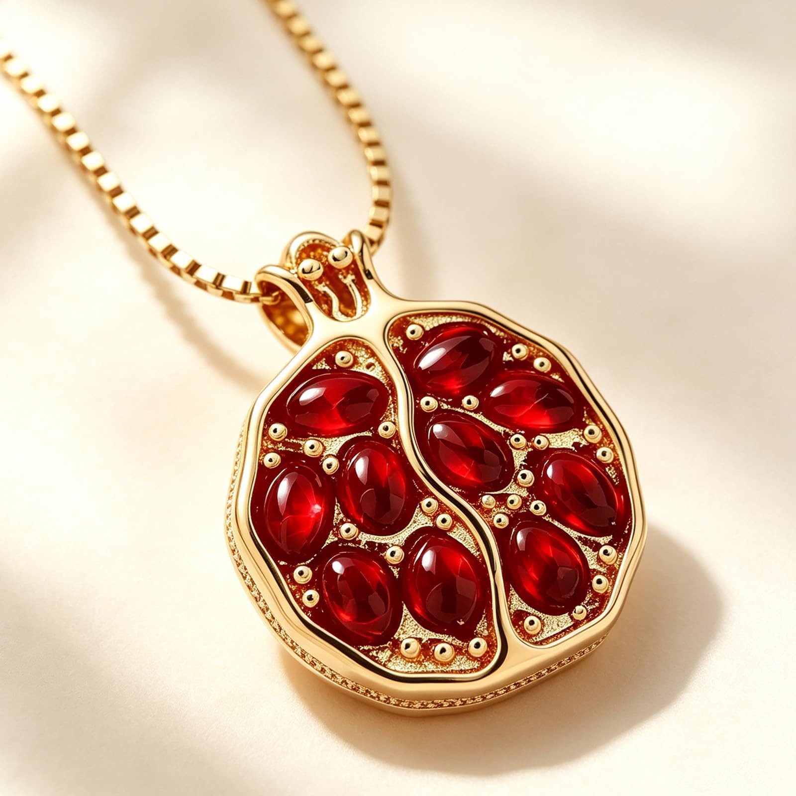 Pomegranate Necklace for , Red Crystal Pomegranate Stone Necklace, Gold Fruit…