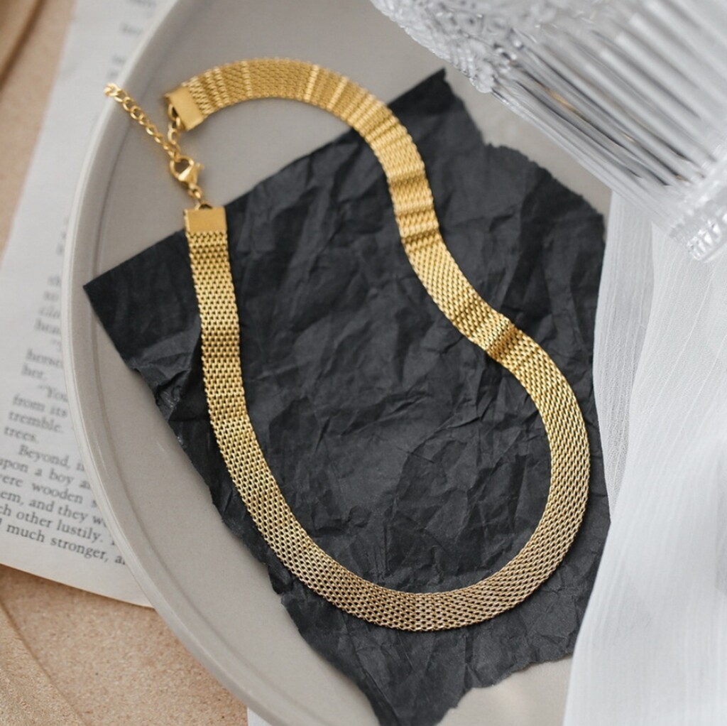 Women Girl Titanium Stainless Steel Gold 8mm Mesh Rope Choker Necklace 13.5-15″