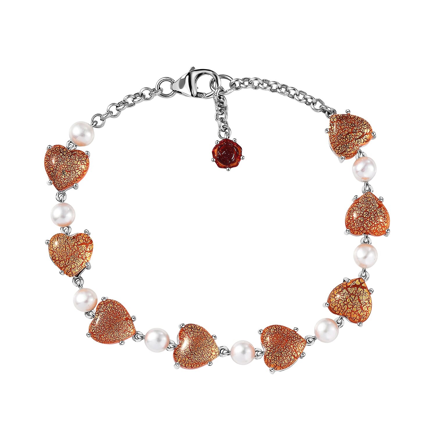 Whispers of Murano Pearl Bracelet in Rhodium Over Sterling Silve 8.00 In