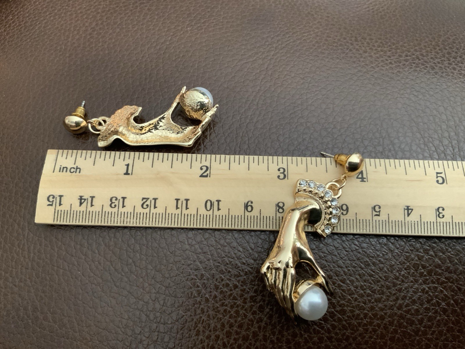 Antique Hand Pearl Earring Museum VTG Gothic Art Nouveau Surreal Boho Art Retro