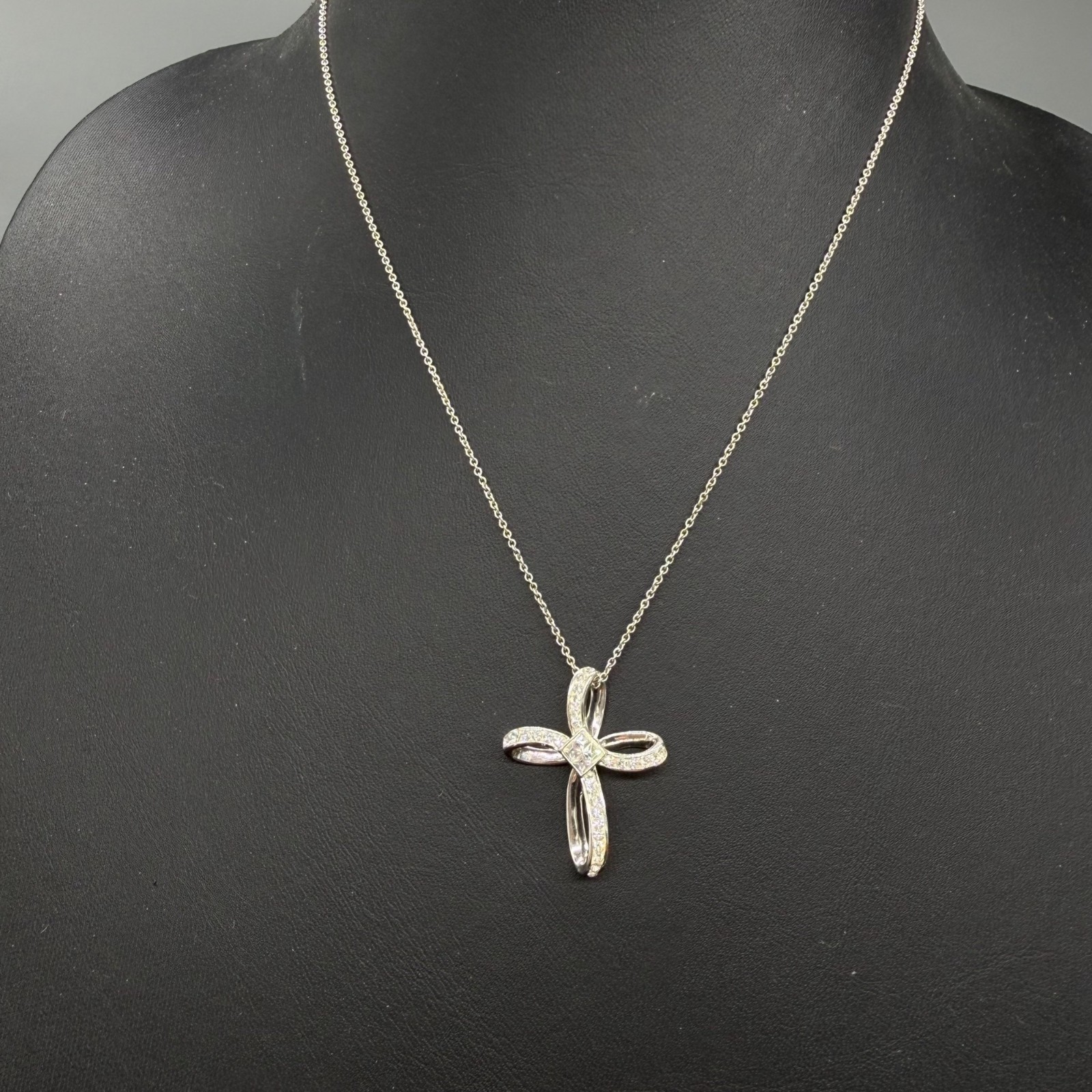 Necklace Infinity Cross Pendant Elegant Minimalist Silver Tone 18 inches