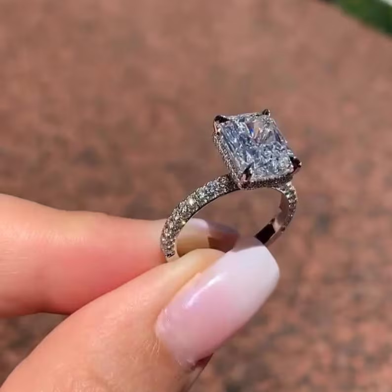 3 Ct Radiant Cut Simulated Diamond 14k White Gold Plated Solitaire Wedding Ring