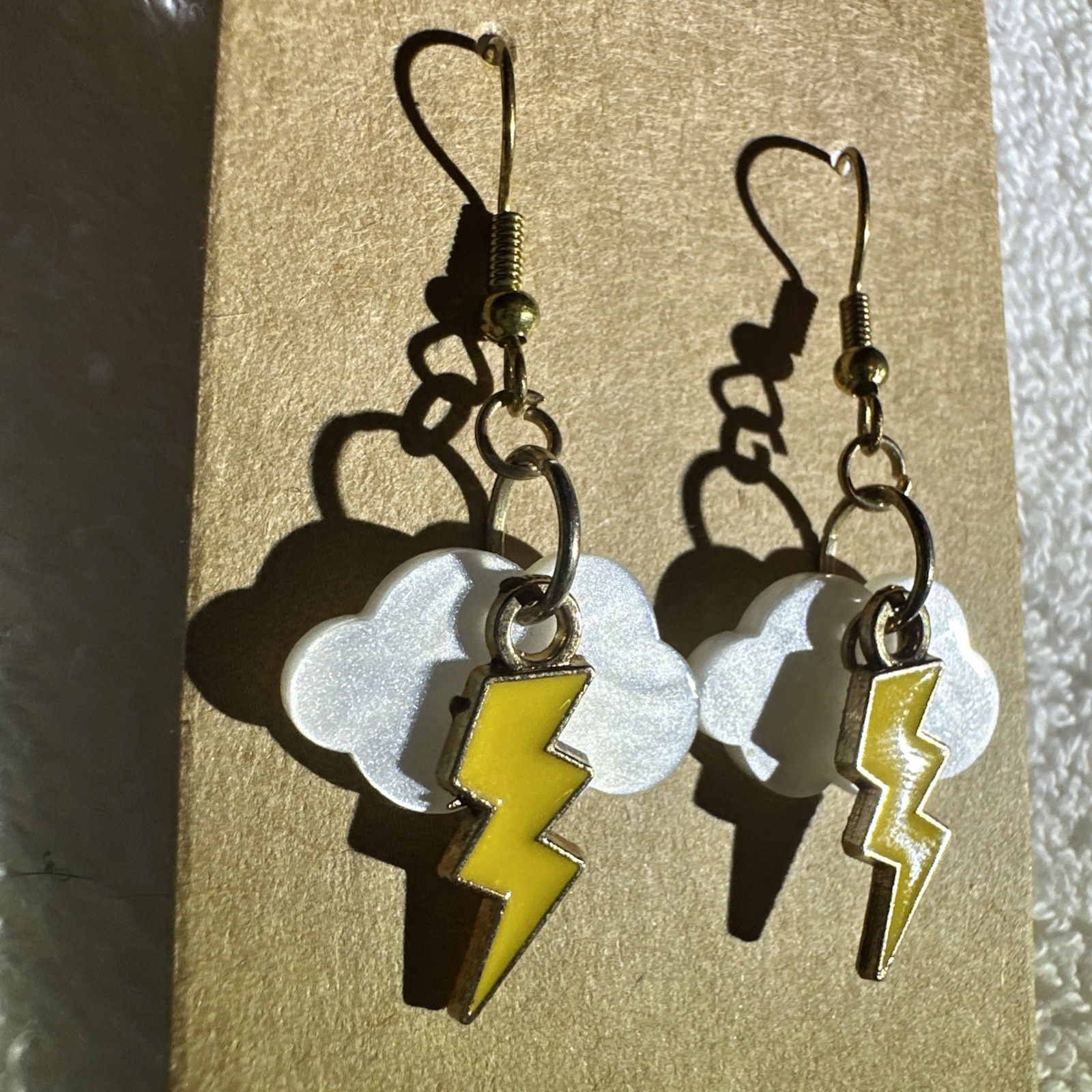 White Cloud Charm & Yellow Lightning Bolt w/Gold Toned Hook Homemade in USA NEW