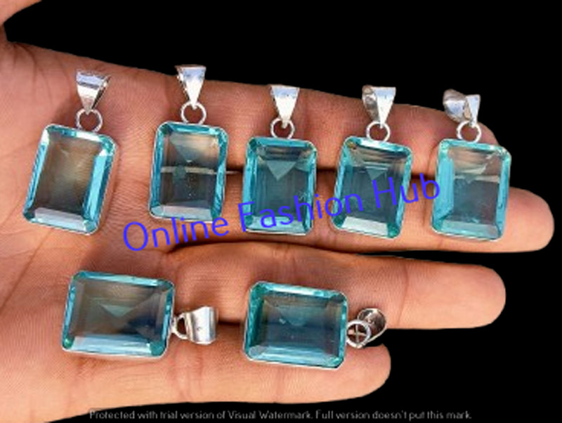 Topaz Crystal Pendants Lot Squire Faceted 925 Silver Plated Gemstone Jewelry