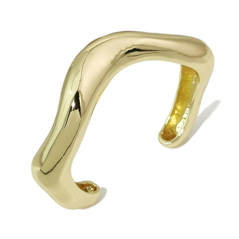 Wide Metal Cuff Bracelet Women Irregular Heavy Thick Adjustable Modern Jewelry