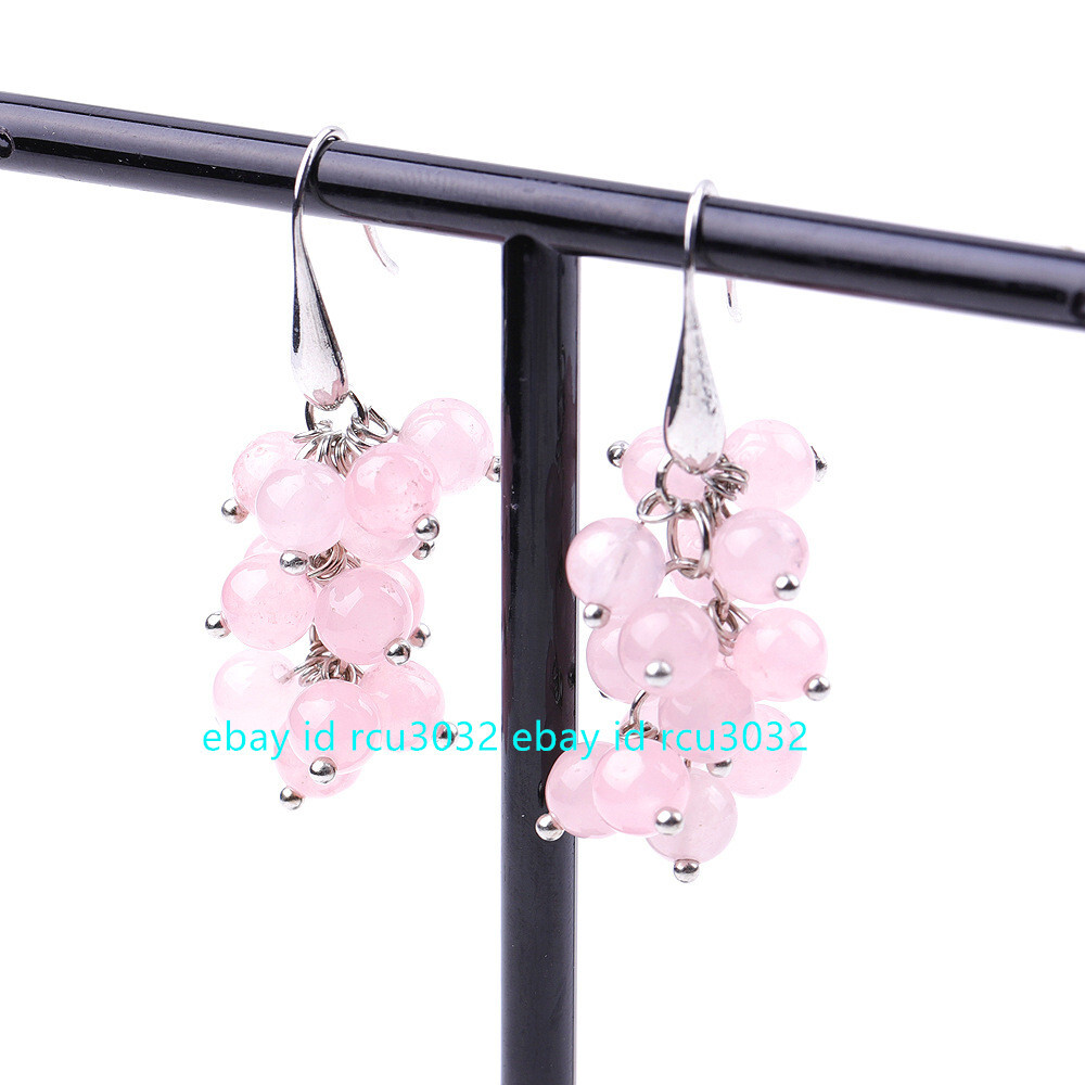 AA 6mm Round Natural Multiple Gemstone Cluster Grape Dangle Silver Hook Earrings