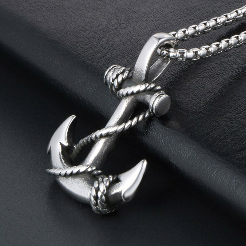MENDEL Mens Stainless Steel Nautical Surfing Beach Anchor Pendant Necklace Men