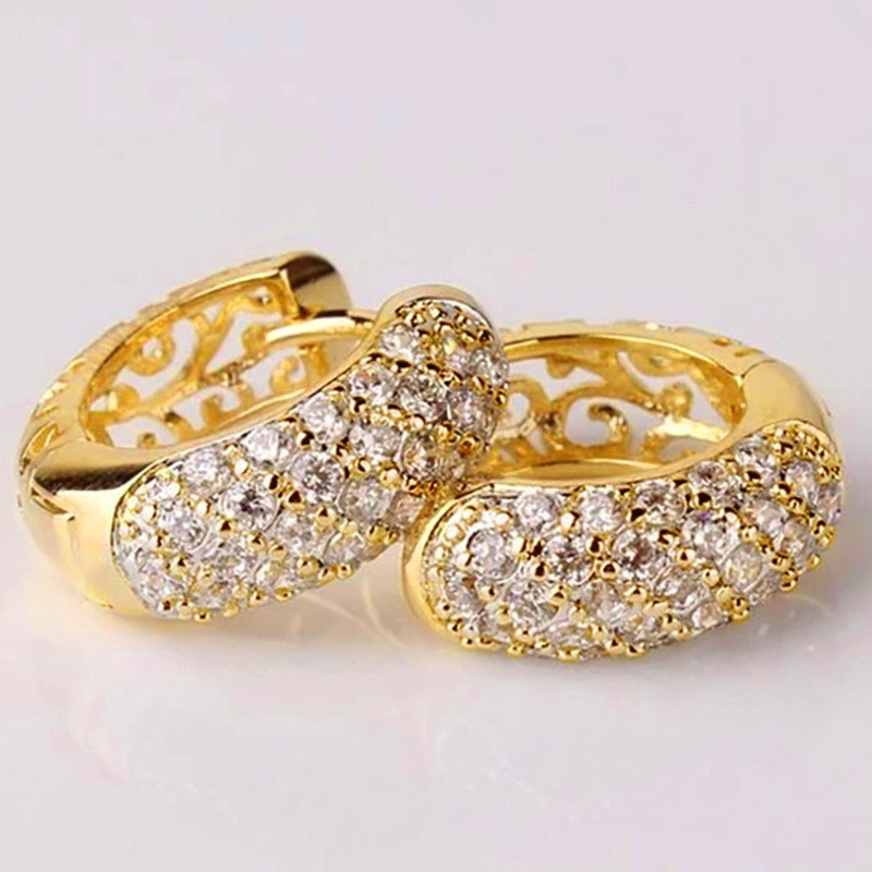 Fashion Women 18k Gold Plated Iced Cz Sparkling Huggie Earring Stud Drop Dangle
