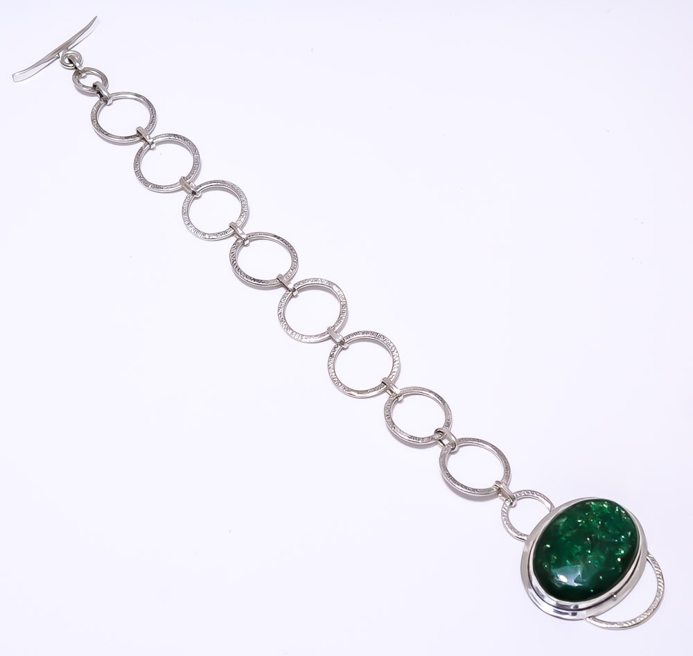 Green Aventurine – India 925 Sterling Silver Handmade Bracelet 7-7.99″ B_9214_75