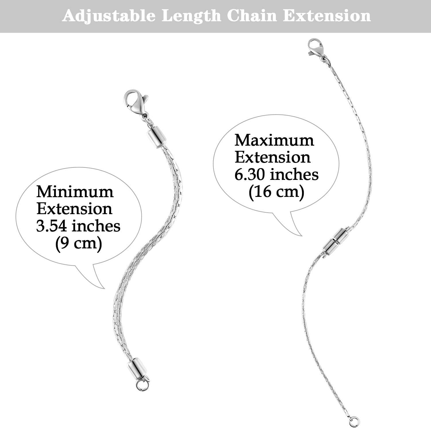 5 Pcs Stainless Steel Necklace Extender Chain Adjustable Silver Necklace Chain E