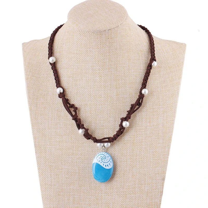 Blue Stone Luminous Pendant Necklace Rope Chain Fashion Jewelry