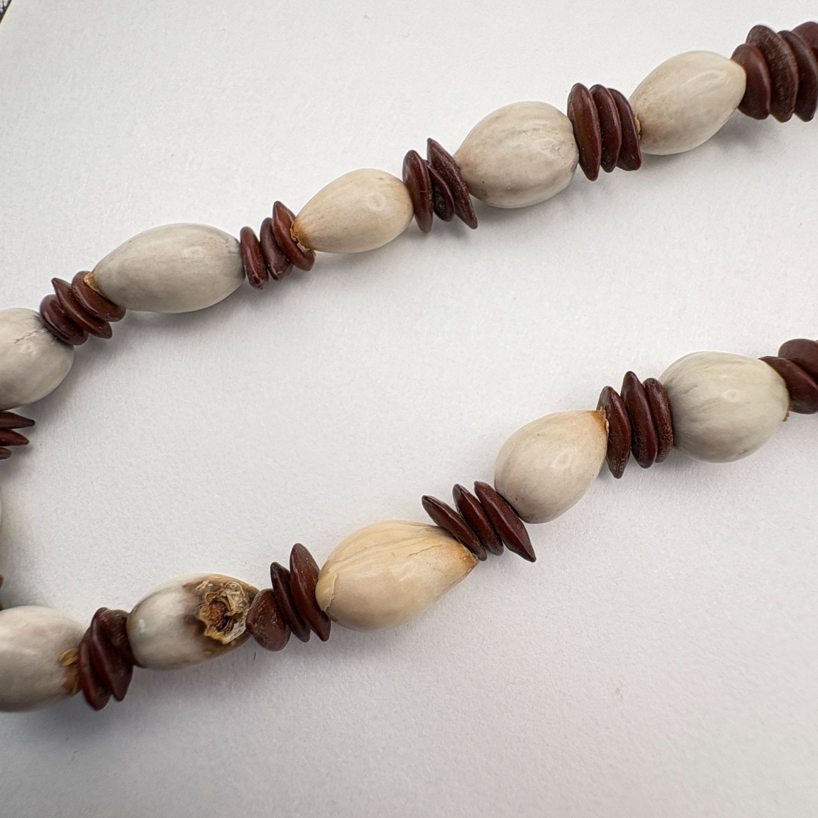 Natural Seed Bead Strand Necklace Brown Cream Long Layering Boho Tribal
