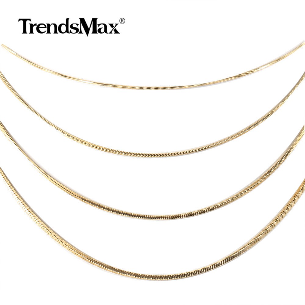 0.9-2.0mm Gold Plated Stainless Steel Square Snake Chain Necklace Women Men Jewl