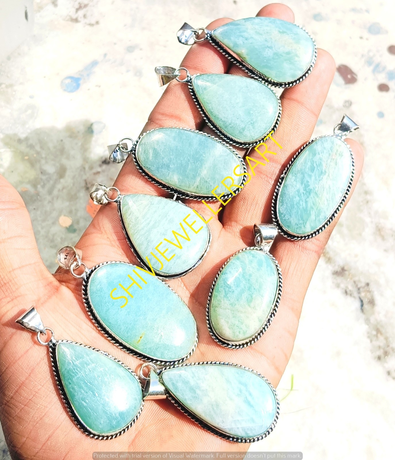 Natural Amazonite Gemstone 925 Sterling Silver Plated Pendants Bulk Lot Jewelry