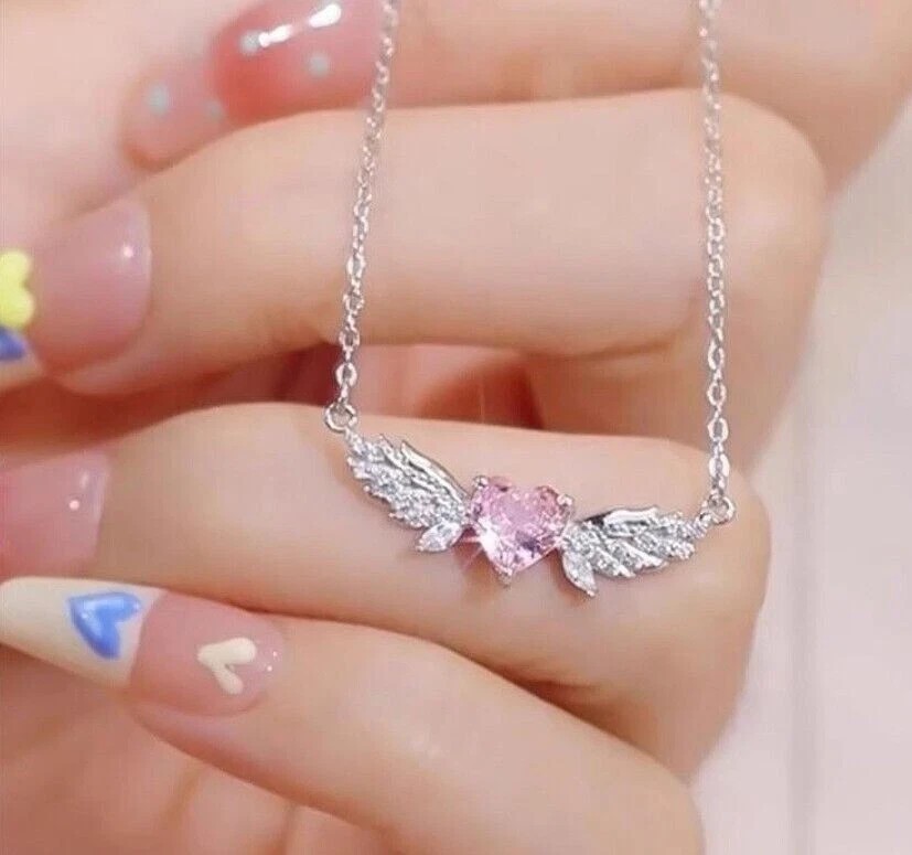 14K White Gold Plated Gorgeous Pendant 1.50 Ct Heart Cut Simulated Pink Sapphire