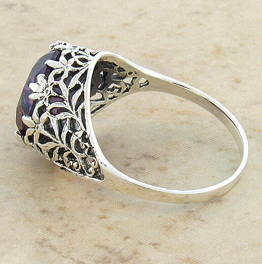 VICTORIAN STYLE 925 STERLING SILVER FILIGREE SIMULATED 5 CT ALEXANDRITE RING320X