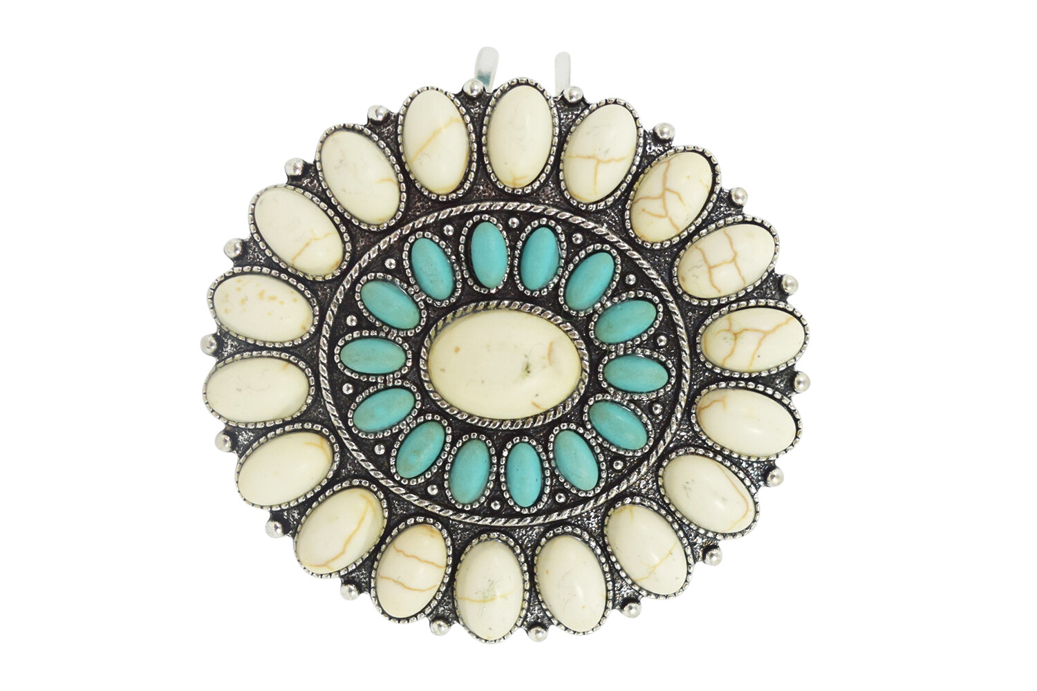 Southwestern Boho Squash Blossom Turquoise Cuff Bracelet – Western Bangle Style