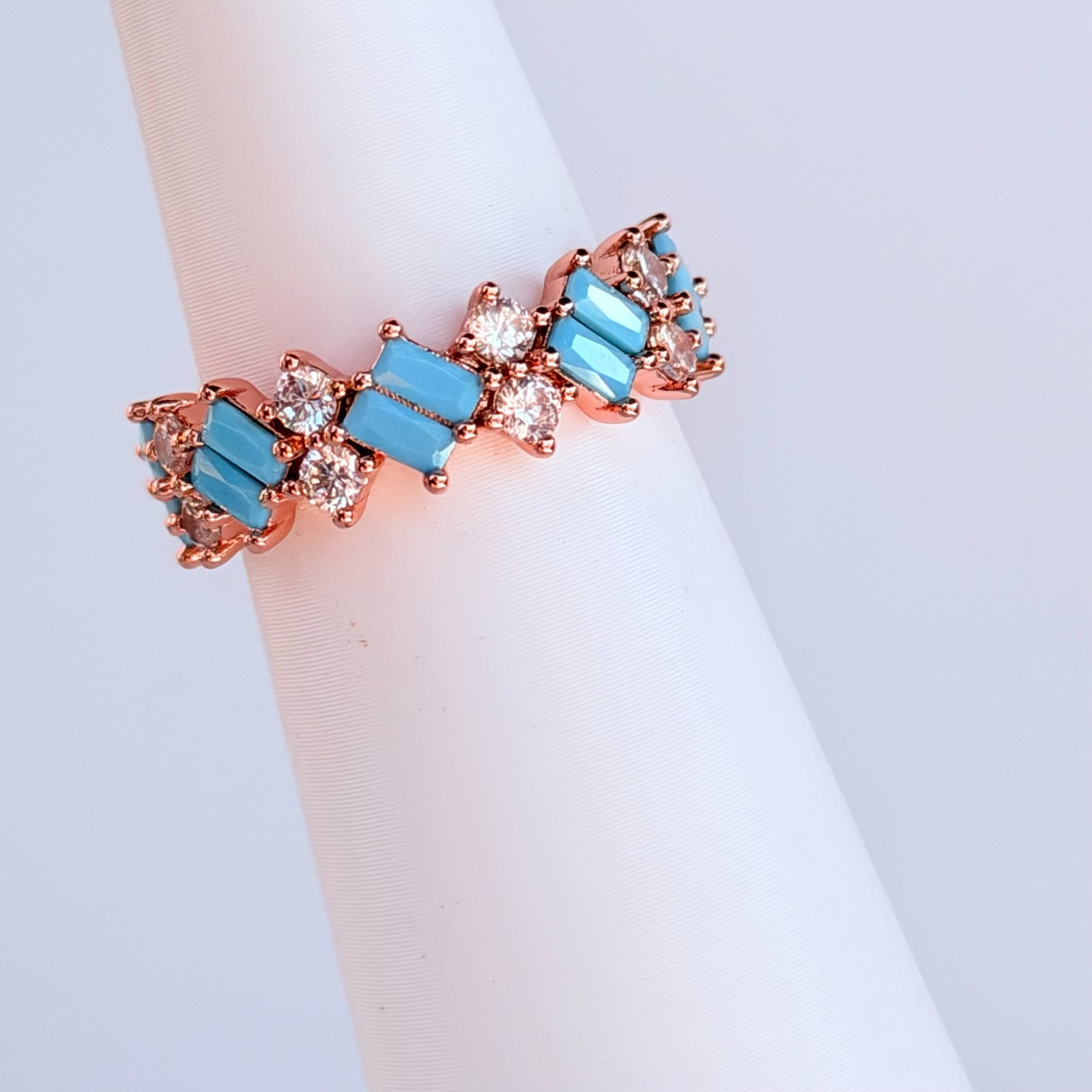 Bomb Party Ring Sz 7 RBP6794 “A Band of Wonder” Turquoise Magnesite on Rose Gold