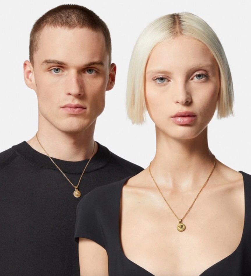 Versace Medusa Head Round Medallion Gold Color Pendant Chain Necklace